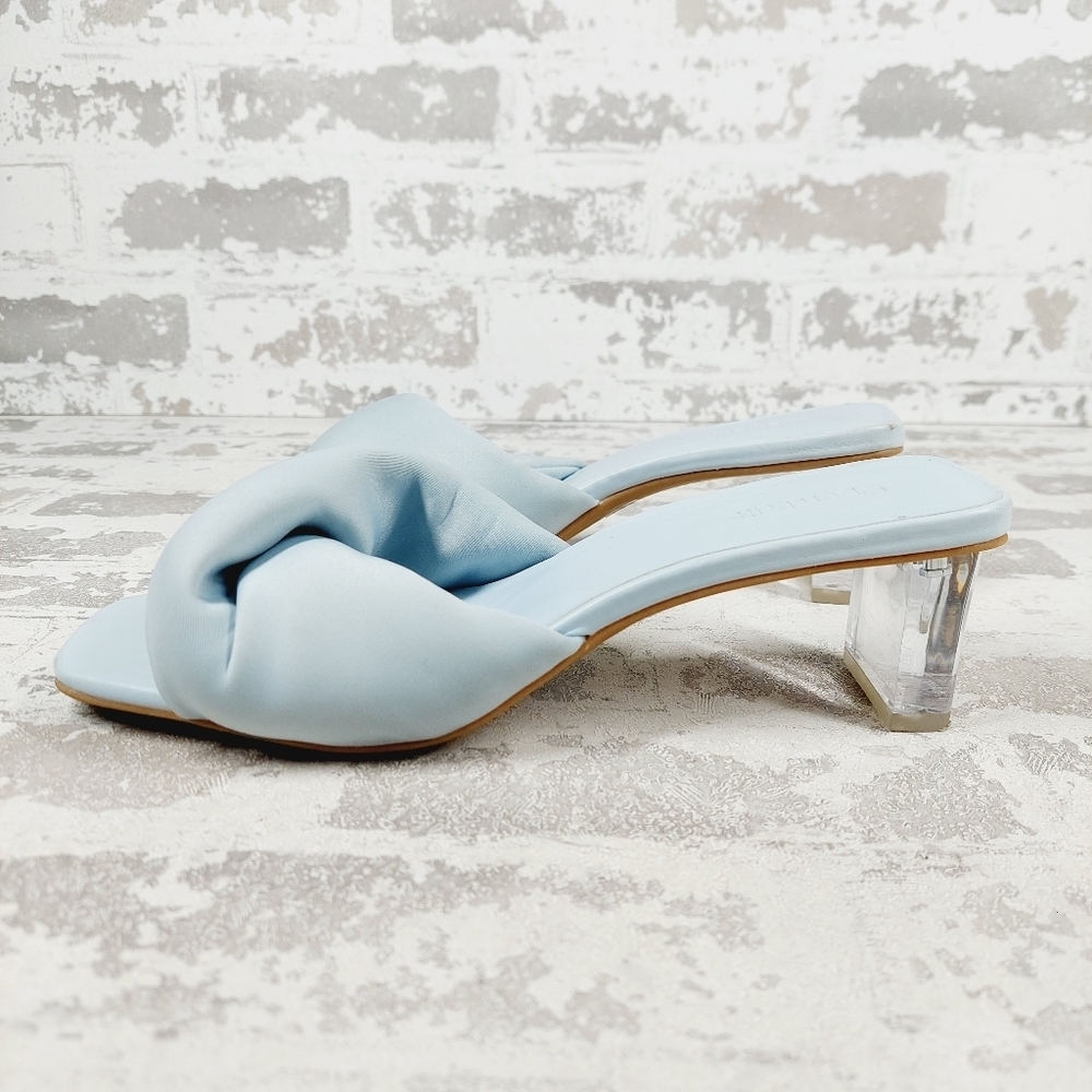 OPEN EDIT Saydee Light Blue Knot Details Square Toe Geometric Bloc Heel  W950